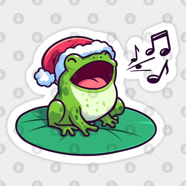 Cute Frog singing Christmas carols Sticker by PrintSoulDesigns